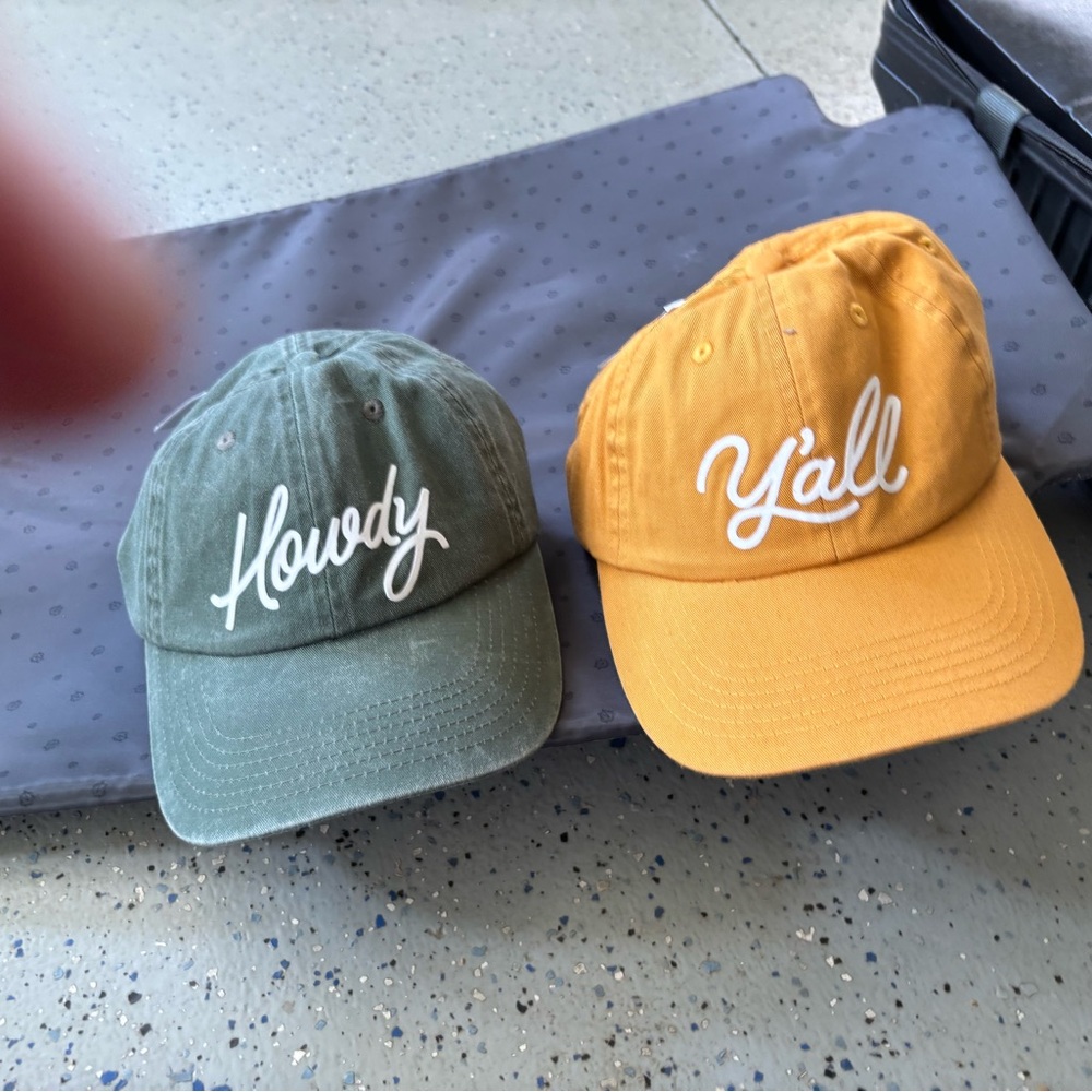 Kids Howdy and Y'all Caps - Green and Yellow